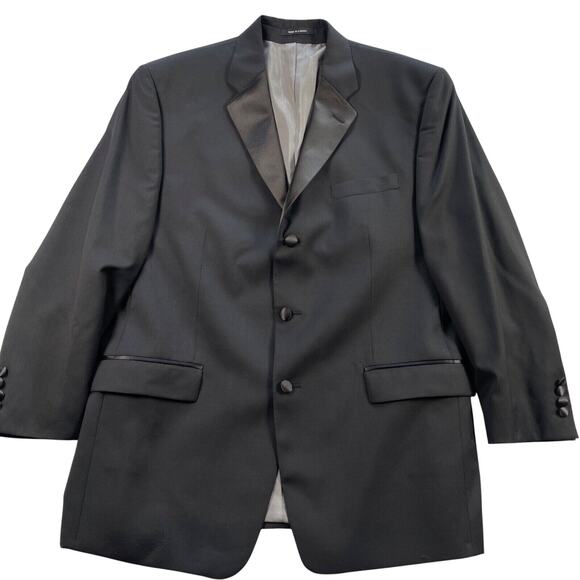 Calvin Klein Tuxedo Jacket Mens 44R 100% Wool Black Satin Trim Three Button - Picture 1 of 11